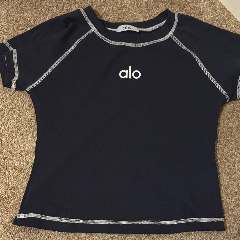 ALO Yoga Navy Tee with White Stitching